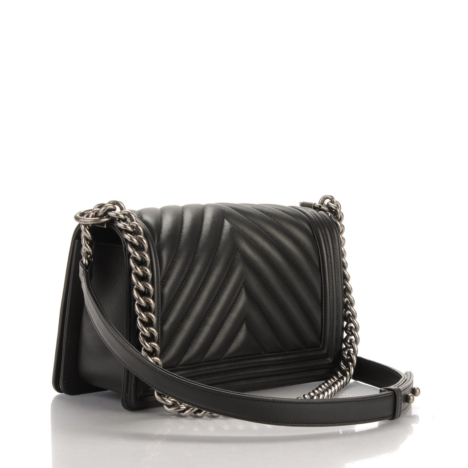 Chanel Calfskin Chevron Quilted Medium Boy Flap Black 3 of 7