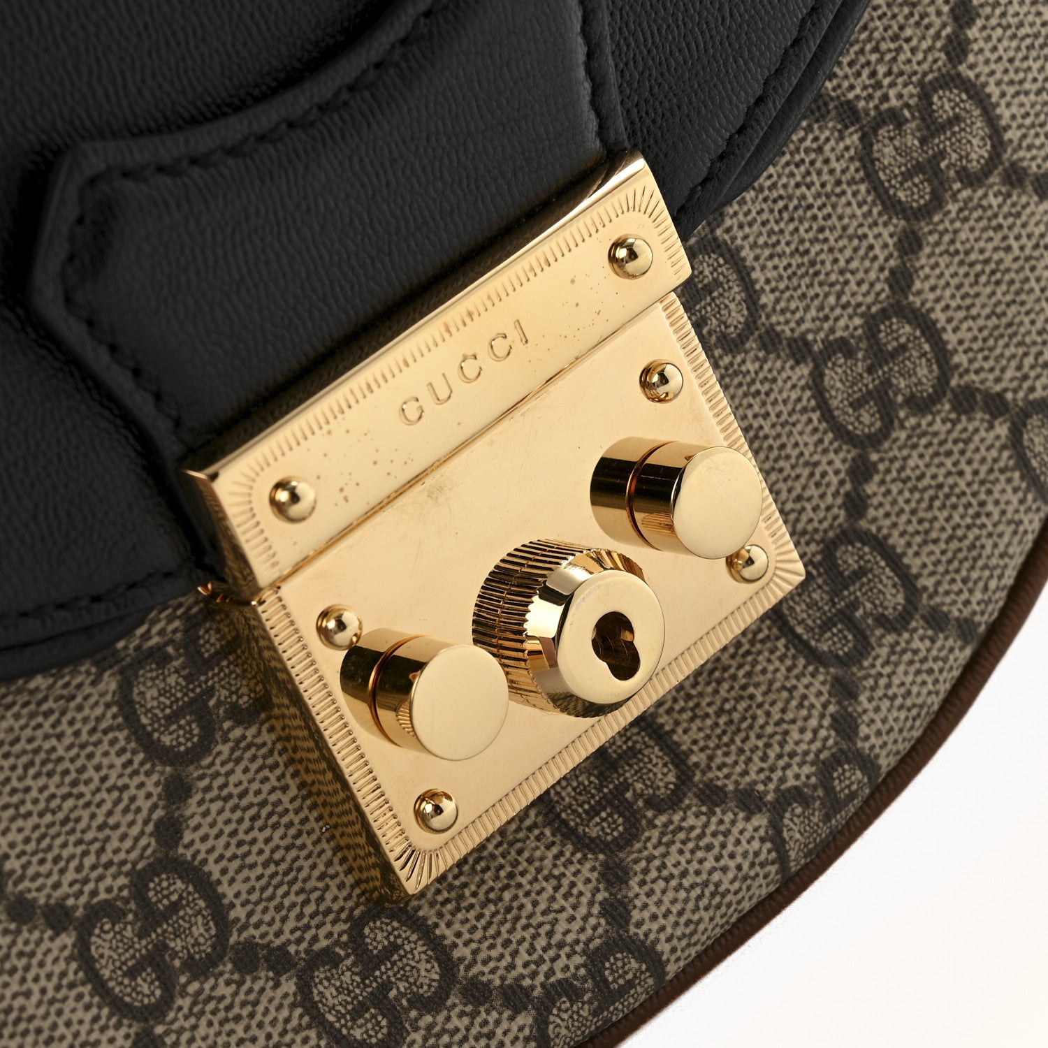 Gucci GG Supreme Monogram Calfskin Small Padlock Messenger Shoulder Bag Beige Black Cuir 11 of 13