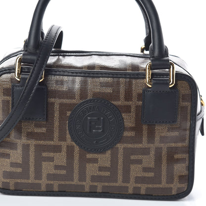 Fendi Glazed Fabric Vitello Century FF 1974 Stamp Patch Mini Boston Box Bag Mogano Panna Black 8 of 10