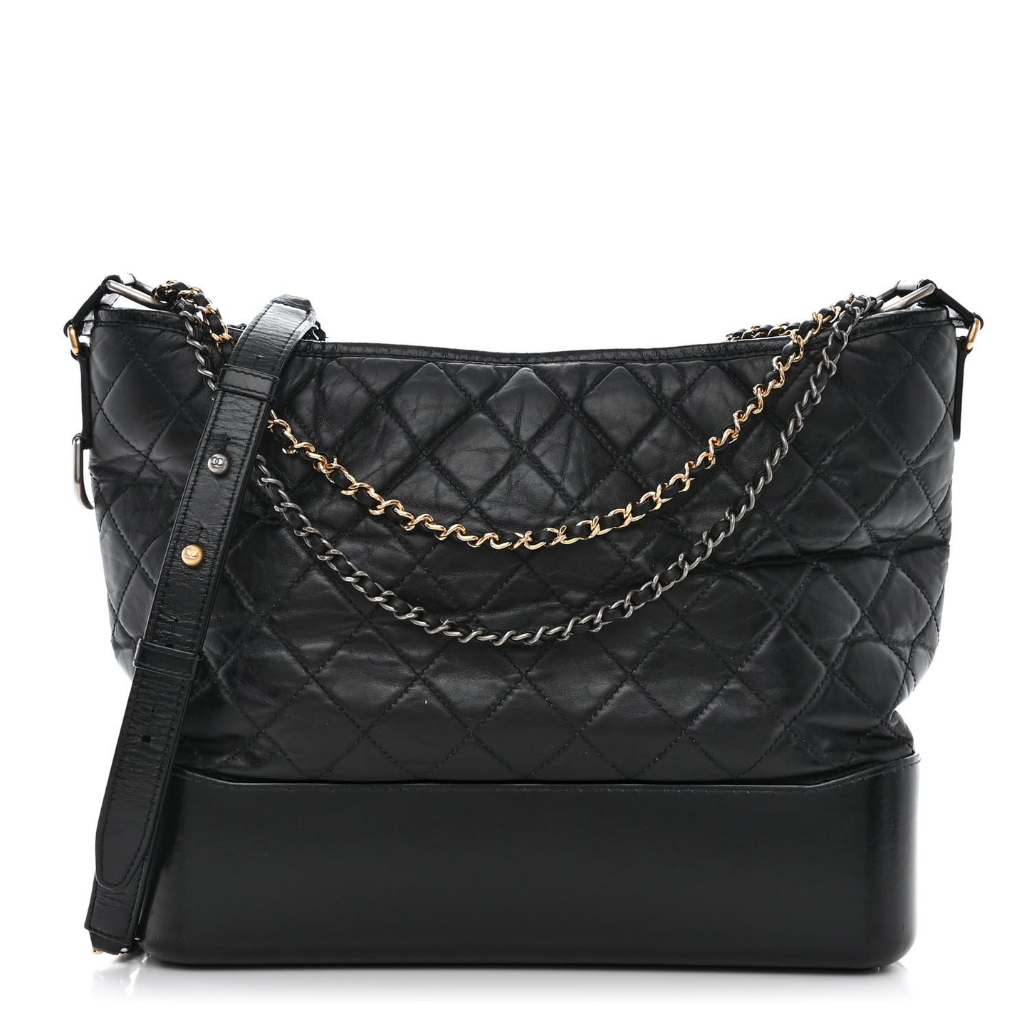 Aged Calfskin Quilted Large Gabrielle Hobo Black