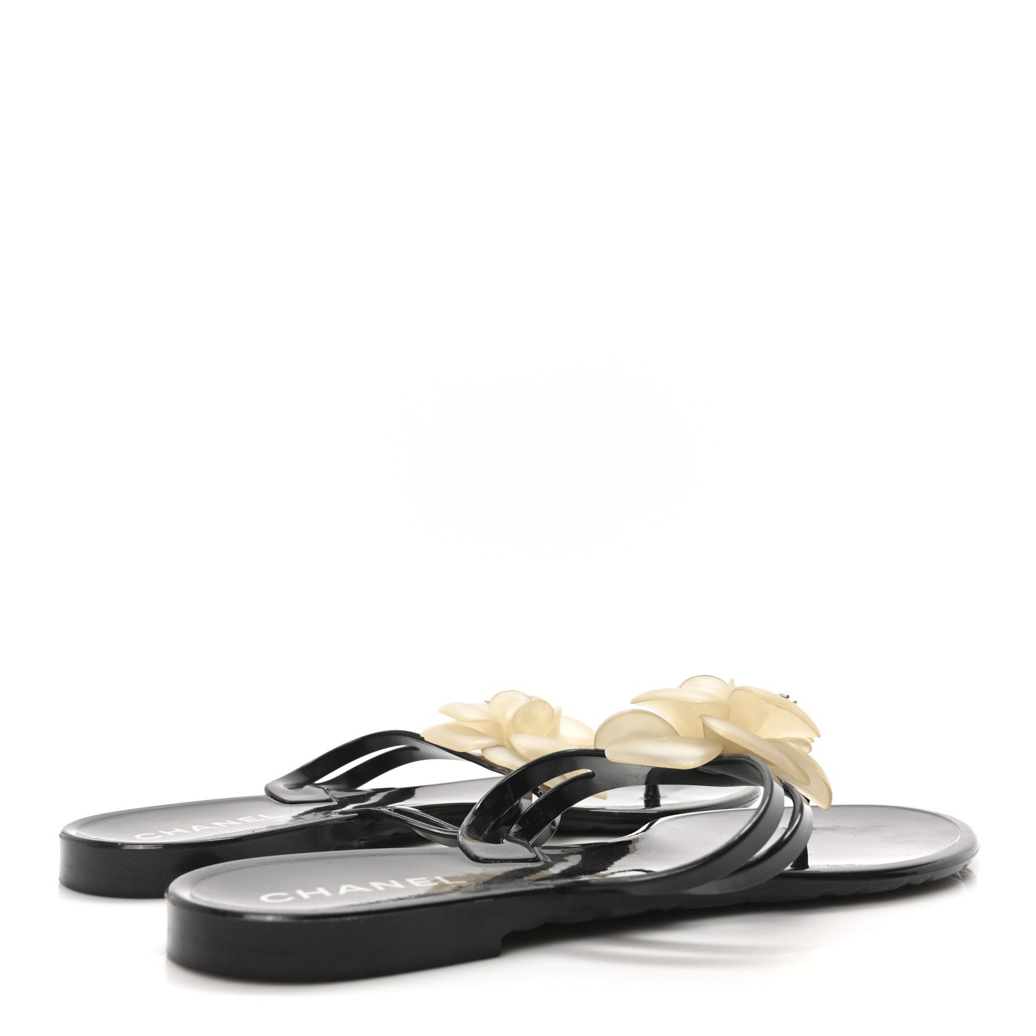 Chanel Jelly Camellia Thong Sandals 41 Black Ivory 5 of 8