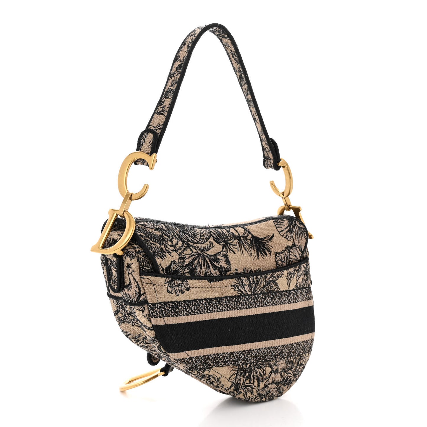 Canvas Embroidered Toile de Jouy Voyage Saddle Bag Beige Multicolor