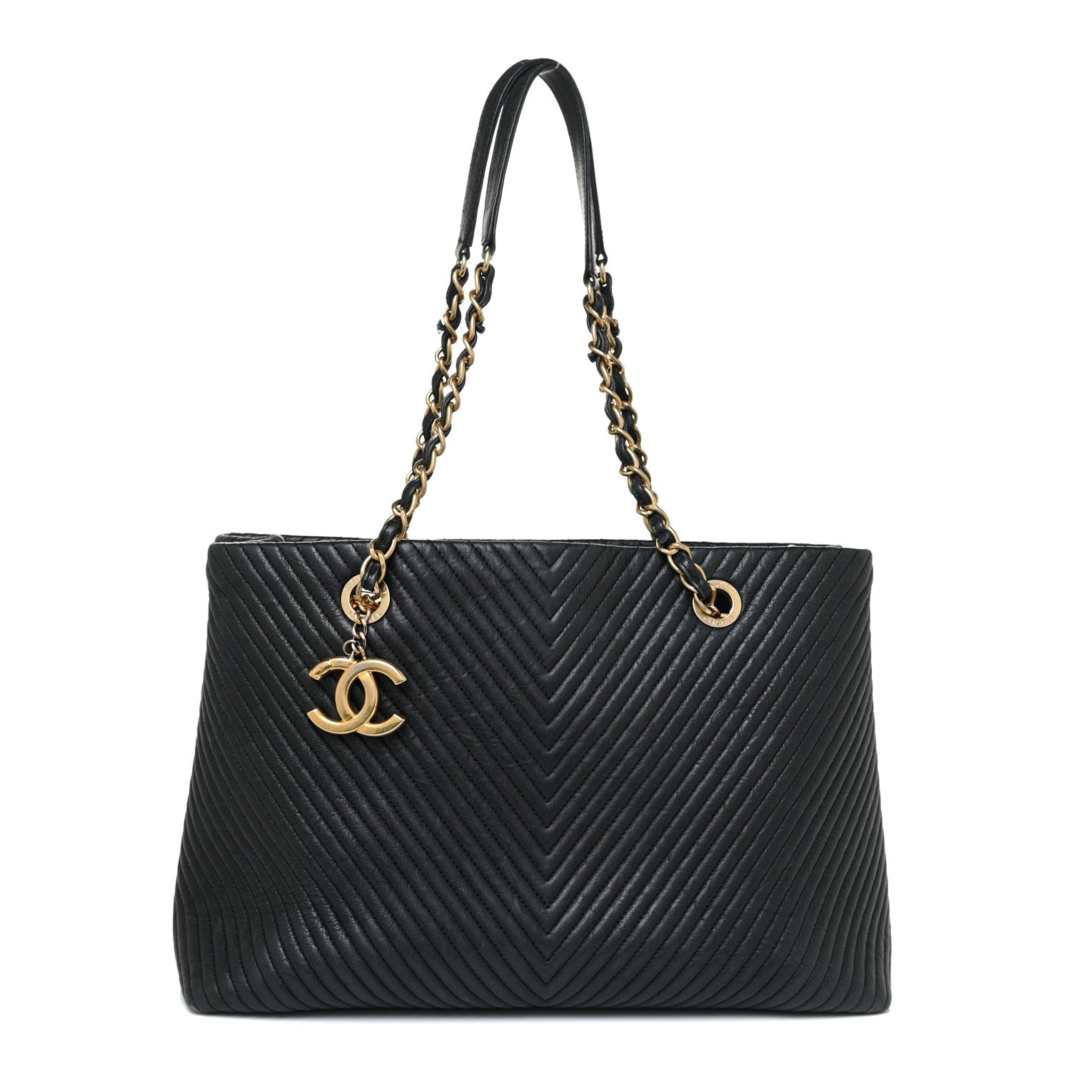 Chanel Wrinkled Lambskin Chevron Quilted Large Surpique Tote Black 1 of 18