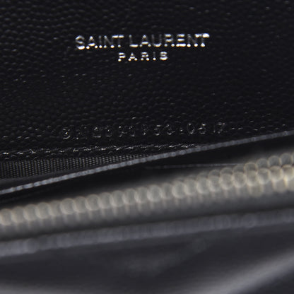 Saint Laurent Grain De Poudre Matelasse Chevron Monogram Envelope Chain Wallet Black 7 of 11