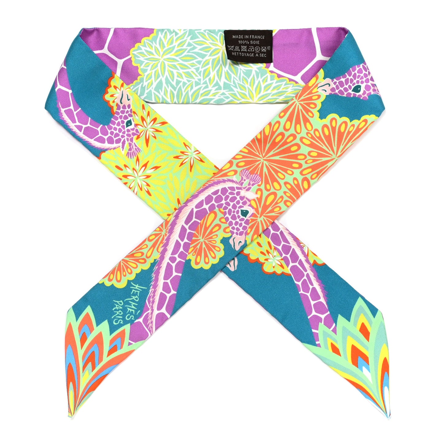 Silk The Three Graces Twilly Canard Mauve Jaune Fluo