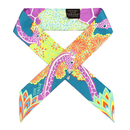 Hermes Silk The Three Graces Twilly Canard Mauve Jaune Fluo 1 of 4