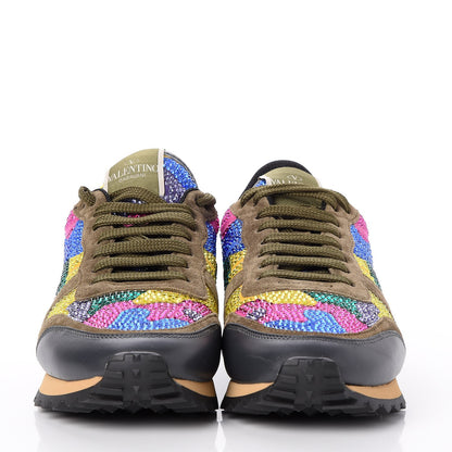 Valentino Garavani Suede Crystal Camouflage Womens Rockrunner Sneakers 38 Multicolor 2 of 10