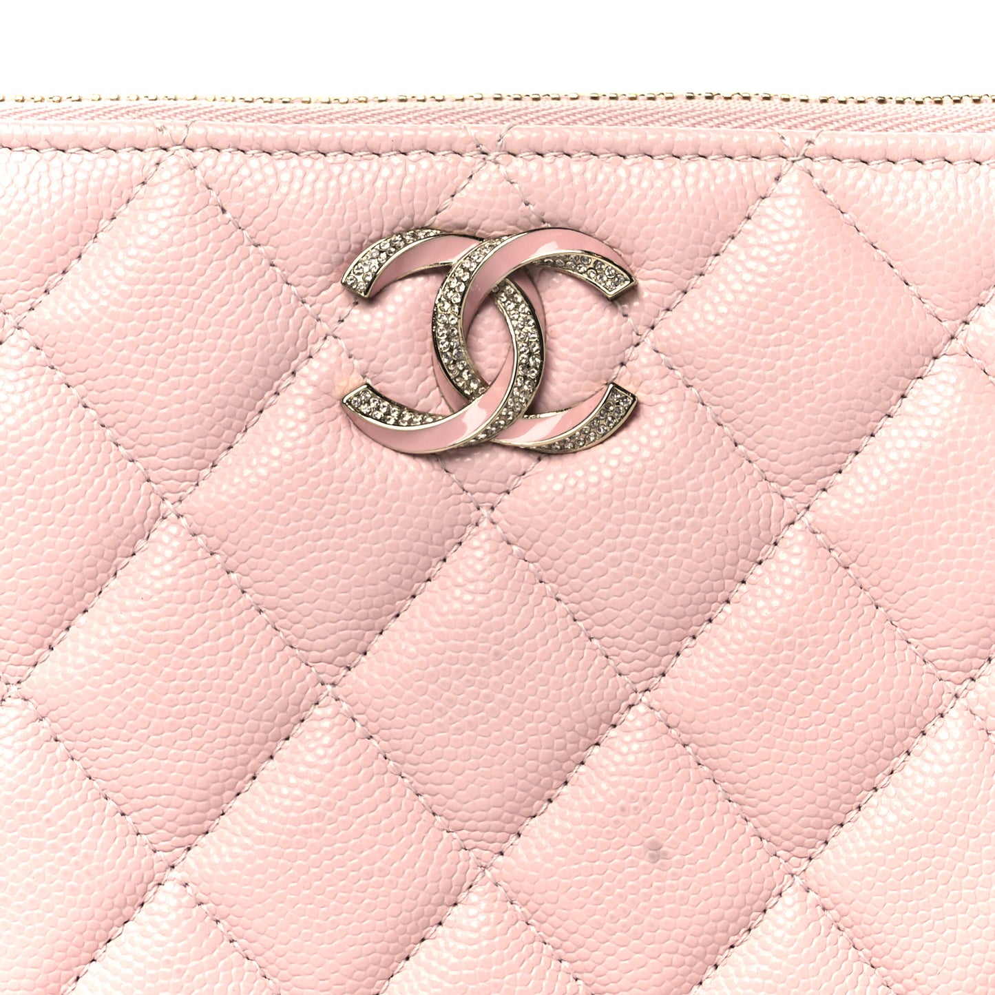 Caviar Quilted Crystal Enamel Cosmetic Case Light Pink