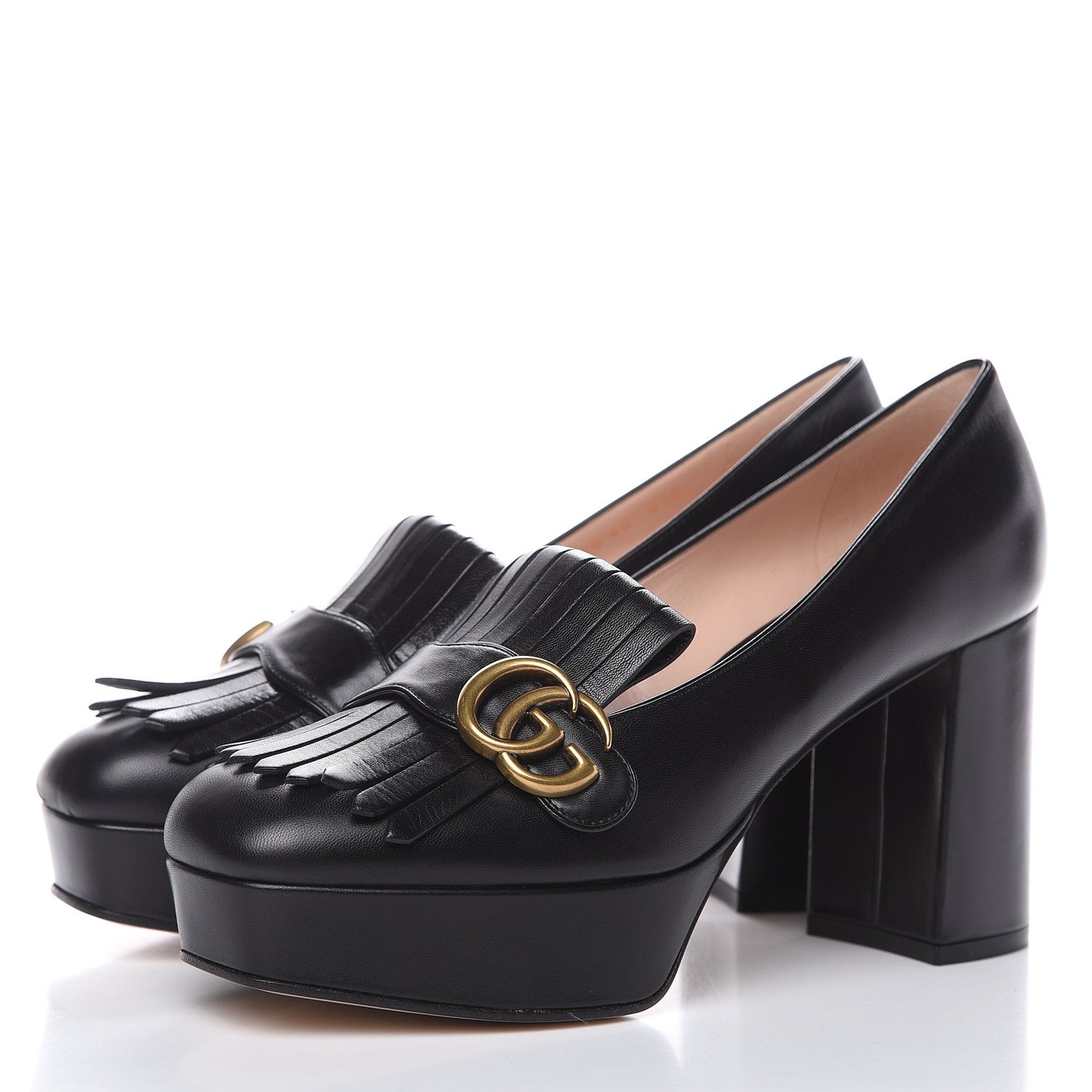 Malaga Kid GG Marmont Fringe Platform Loafer Pumps 40 Black