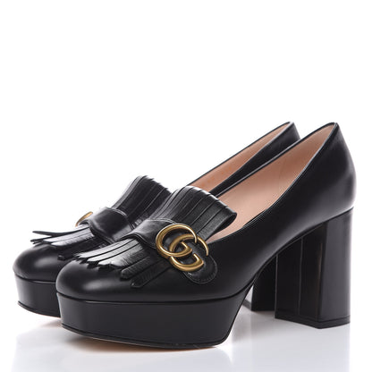 Gucci Malaga Kid GG Marmont Fringe Platform Loafer Pumps 40 Black 3 of 9