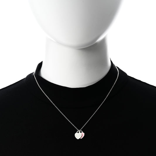 Sterling Silver Enamel Return to Tiffany Double Heart Tag Pendant Necklace Pink