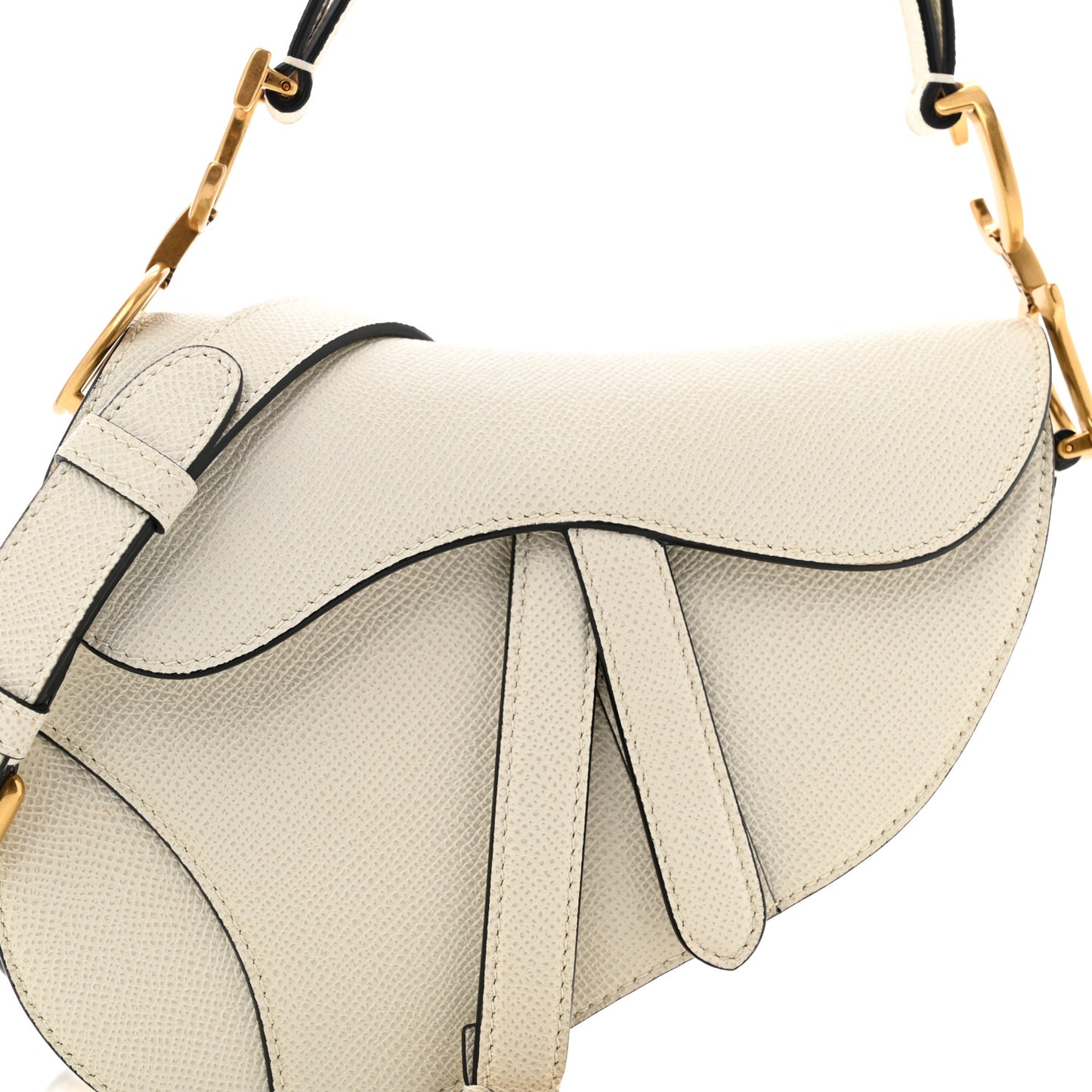 Grained Calfskin Mini Saddle Bag With Strap White