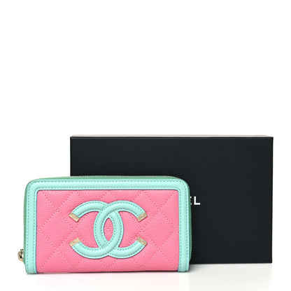 Chanel Caviar Quilted Medium Filigree Zip Around Wallet Pink Blue Green 12 of 12