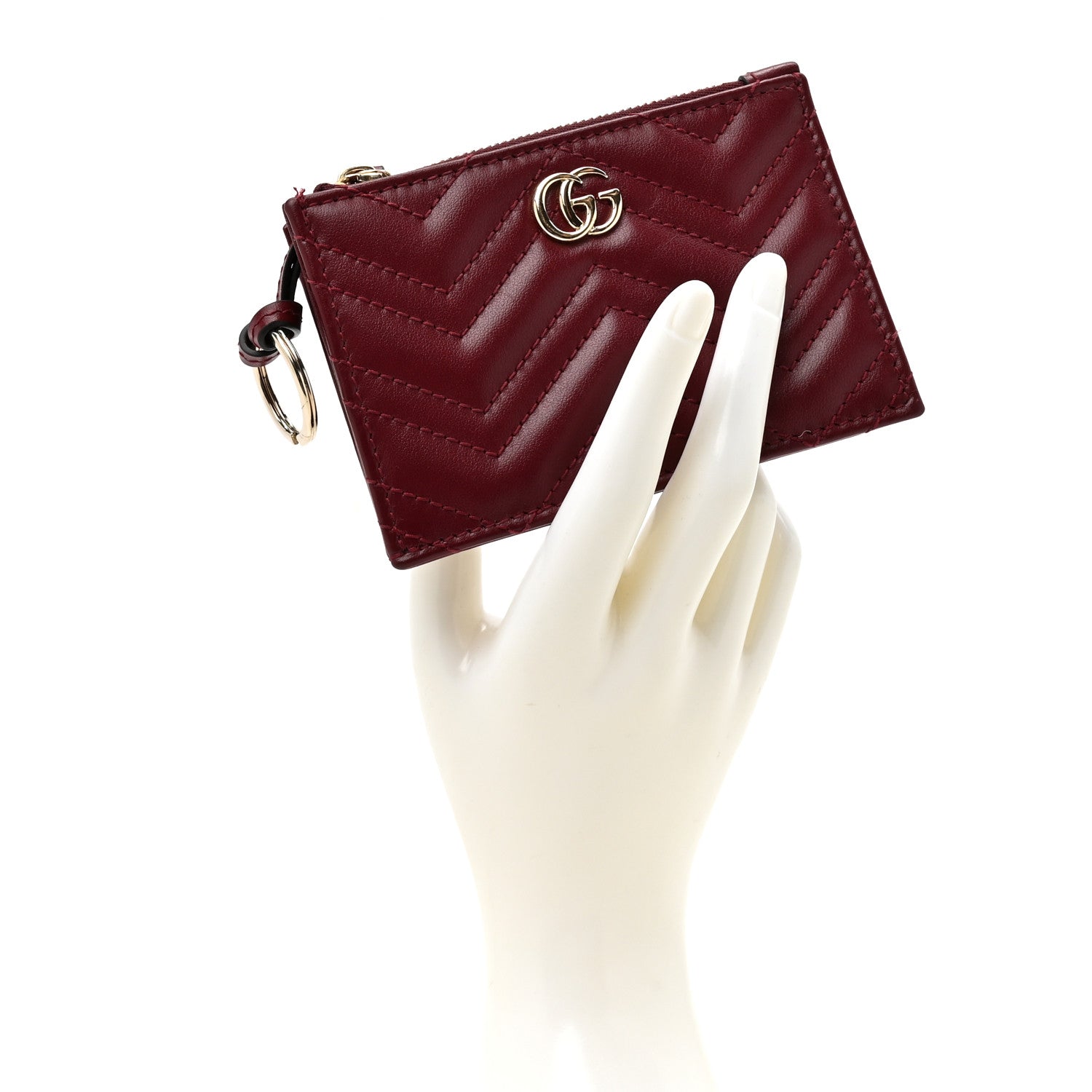 Gucci Lambskin Matelasse GG Marmont Zip Key Pouch Rosso Ancora 2 of 8