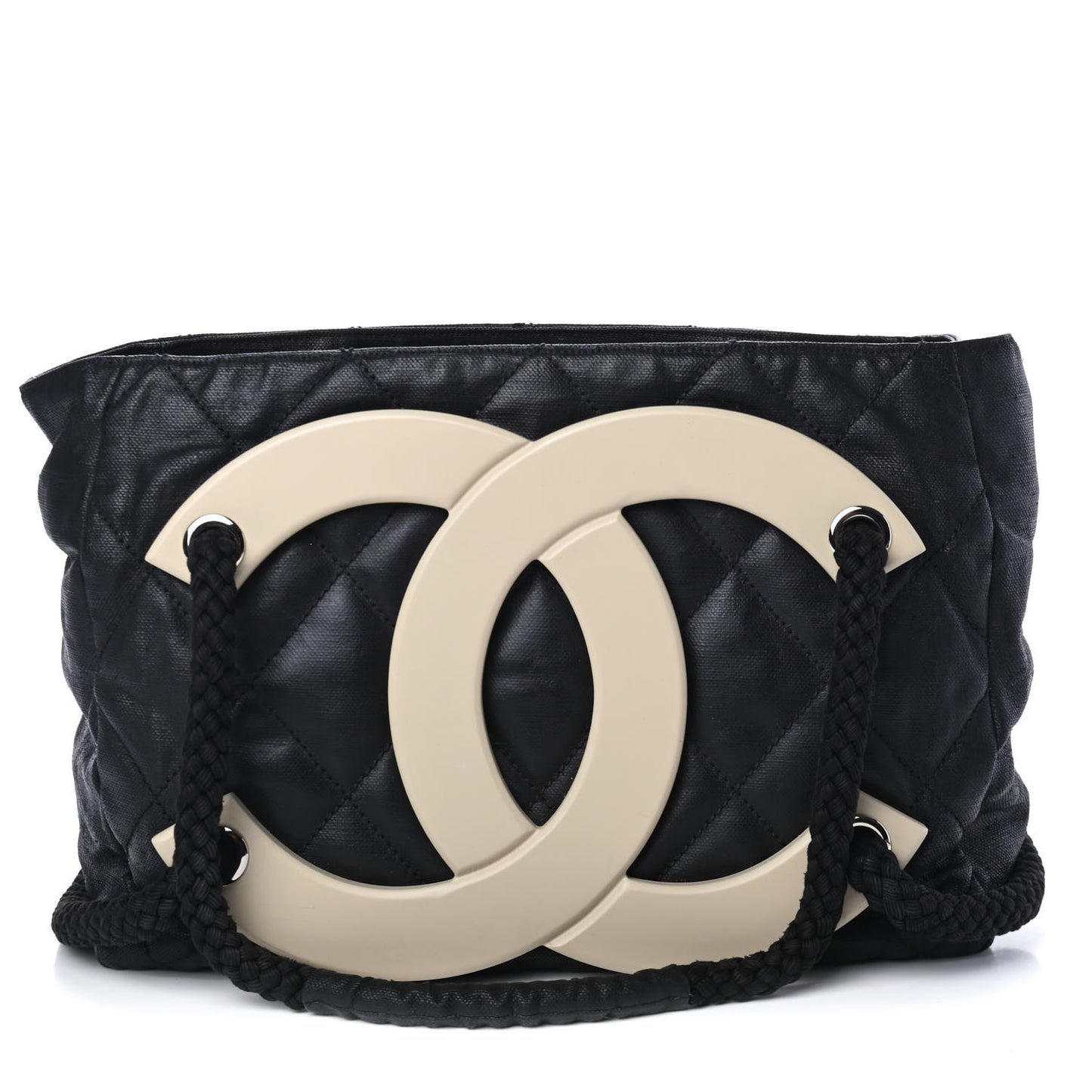Coated Canvas Large CC Yacht Tote Black White
