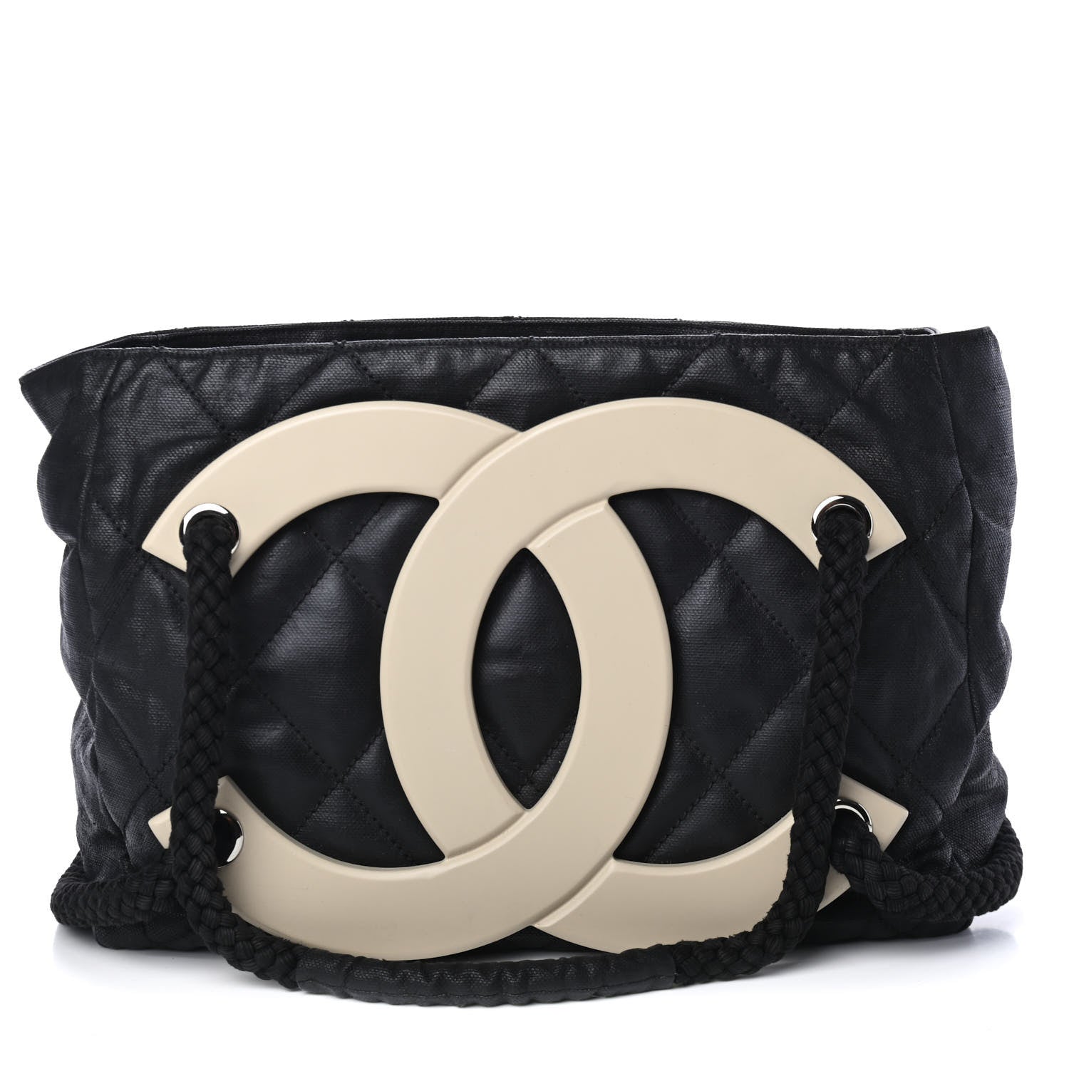 Chanel Coated Canvas Large CC Yacht Tote Black White 1 of 4
