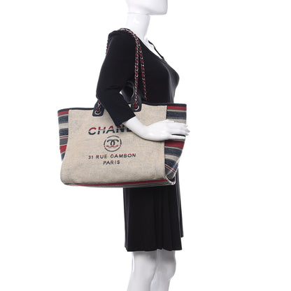 Chanel Striped Canvas Medium Deauville Tote Beige 2 of 13