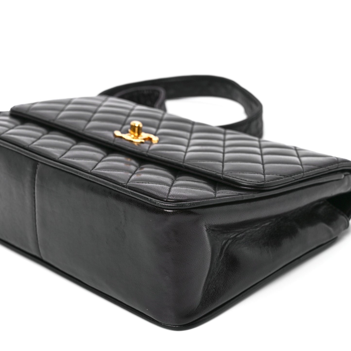 Lambskin Quilted Single Flap Shoulder Bag Black