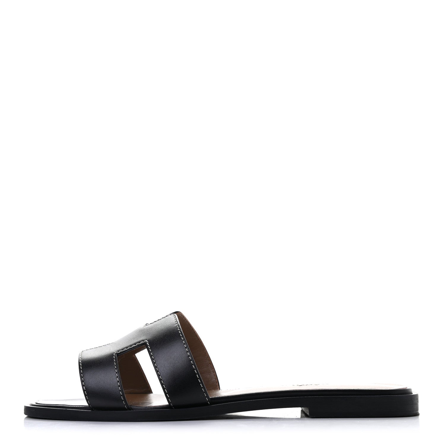 Hermes Box Calfskin Oran Sandals 37.5 Black 1 of 8