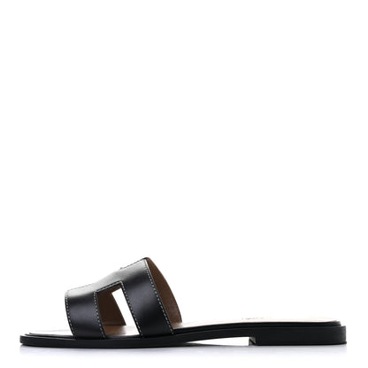 Hermes Box Calfskin Oran Sandals 37.5 Black 1 of 8