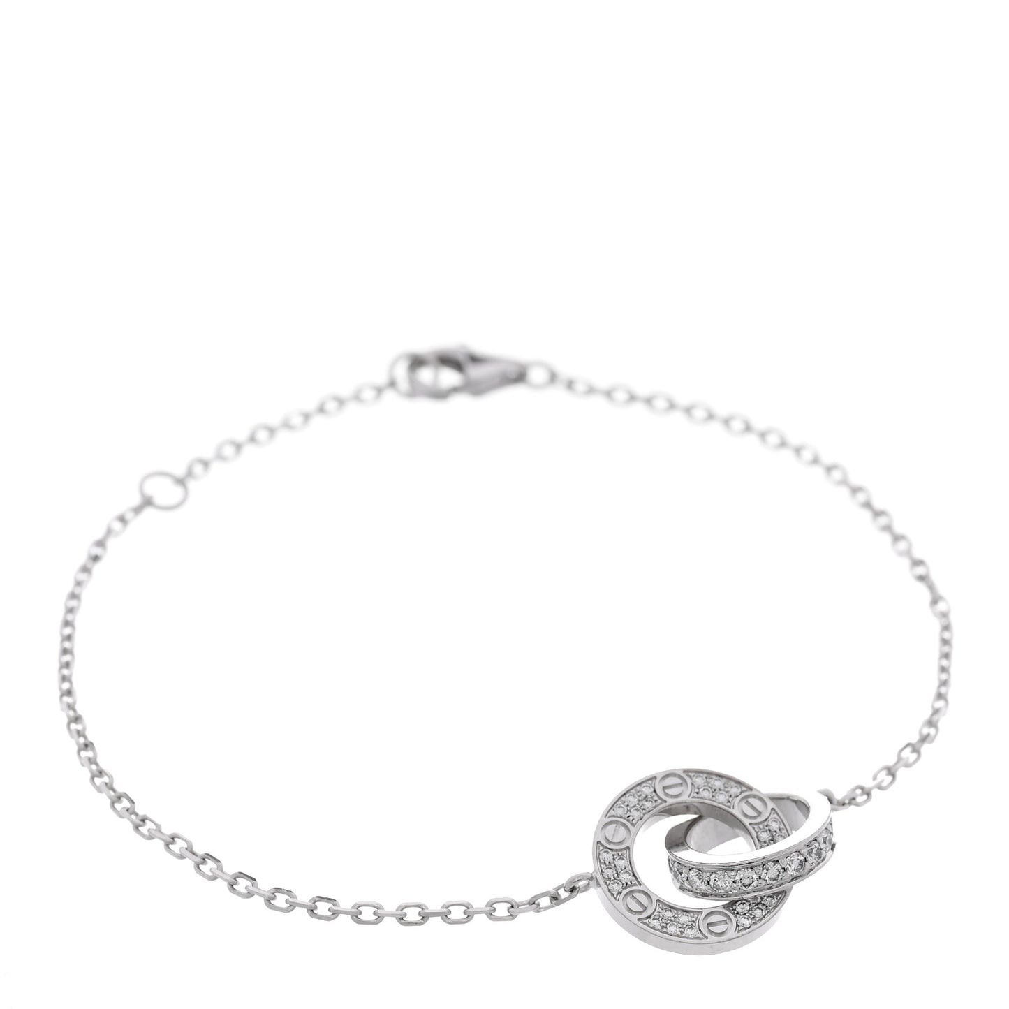 18K White Gold Diamond Pave Love Chain Bracelet