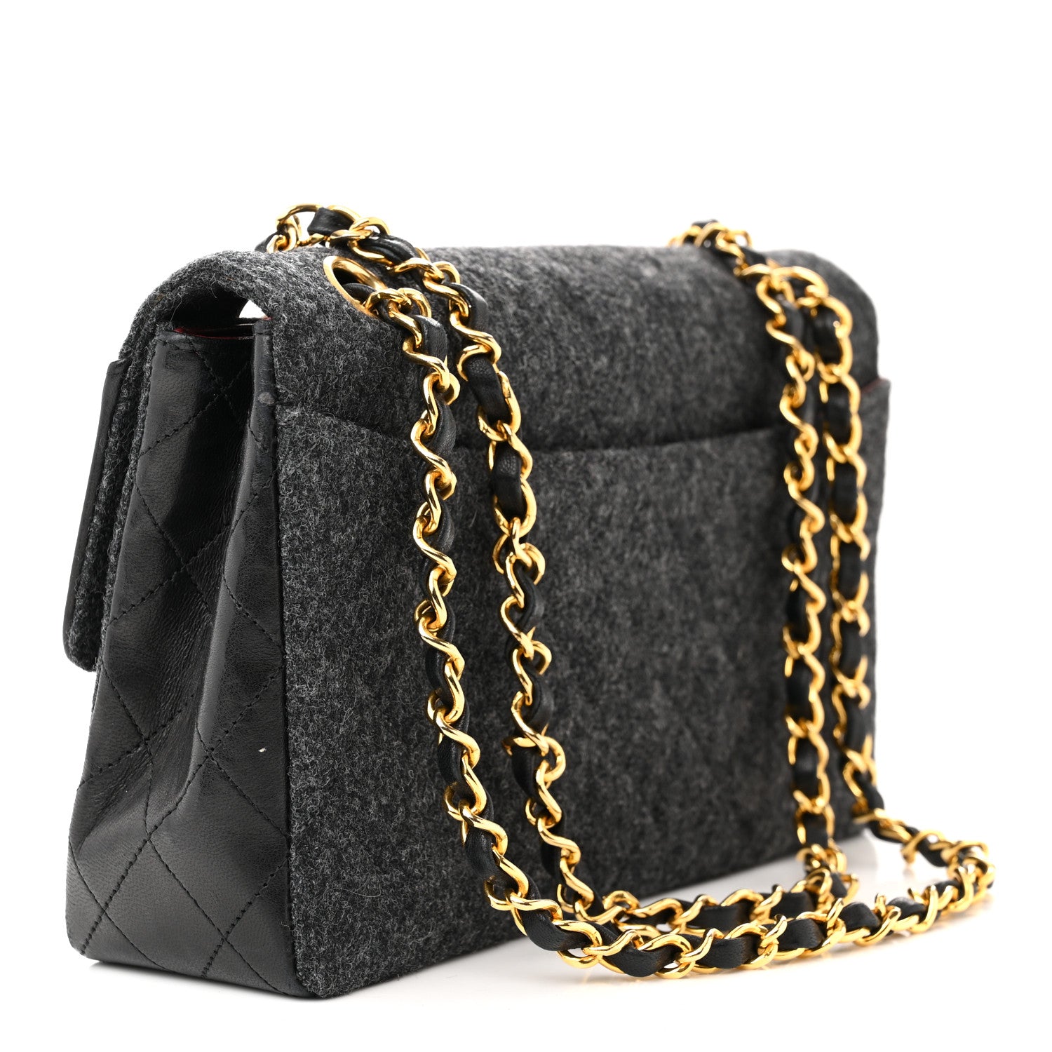 Chanel Lambskin Felt Quilted Small Single Flap With Pouch Grey Black 4 of 12