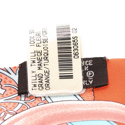 Hermes Silk Grand Manege Fleuri Twilly Orange Turquoise Gris 4 of 5