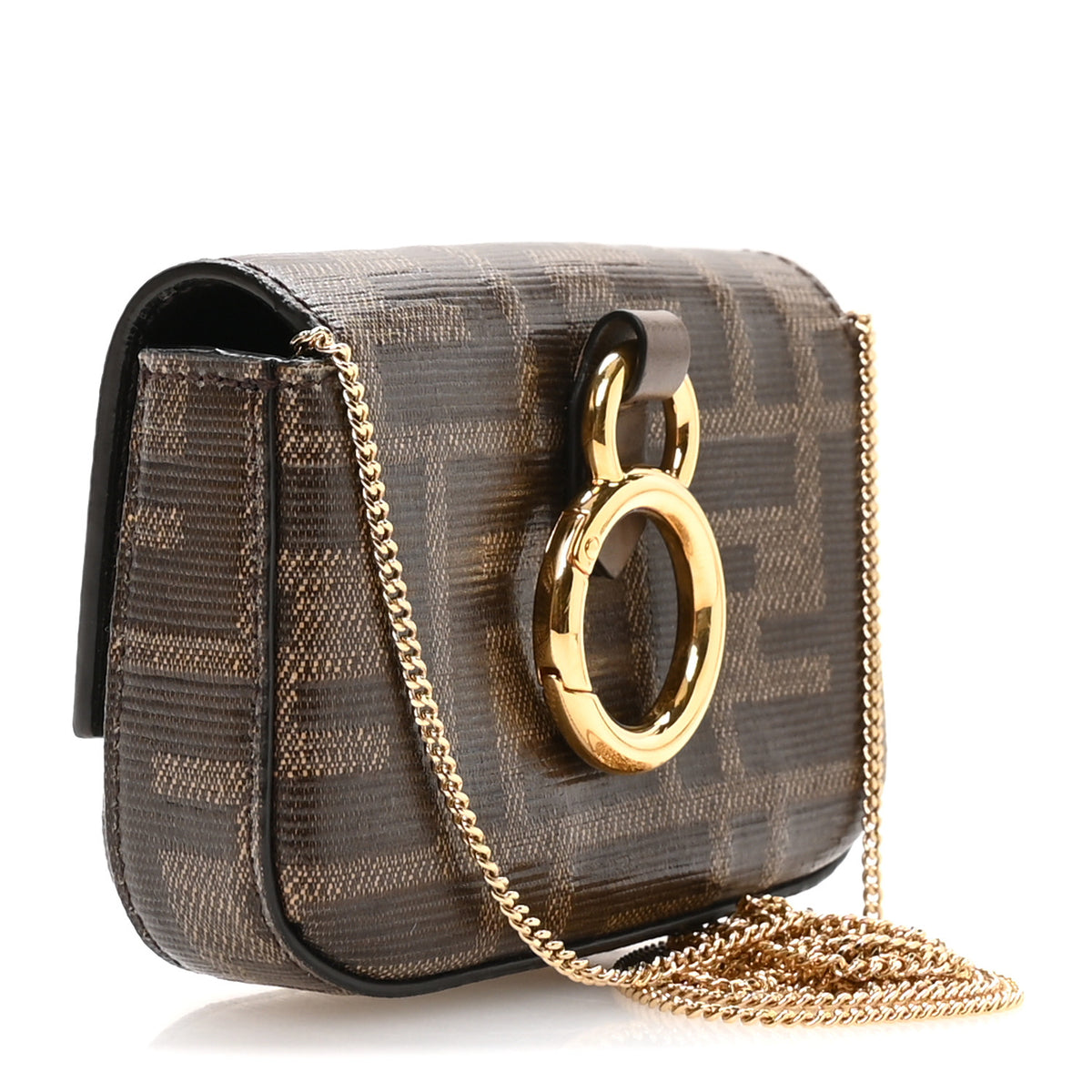 Fendi Glazed Fabric FF 1974 Nano Baguette Charm Mogano Panna 2 of 10