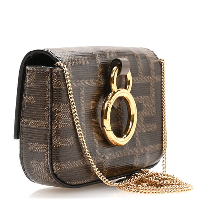 Fendi Glazed Fabric FF 1974 Nano Baguette Charm Mogano Panna 2 of 10