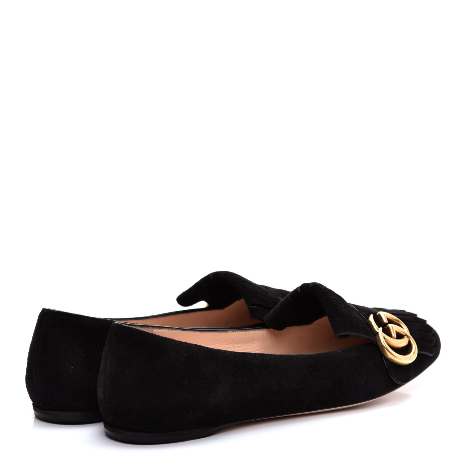 Gucci Kid Scamosciato GG Marmont Fringe Flats 38 Black 4 of 10