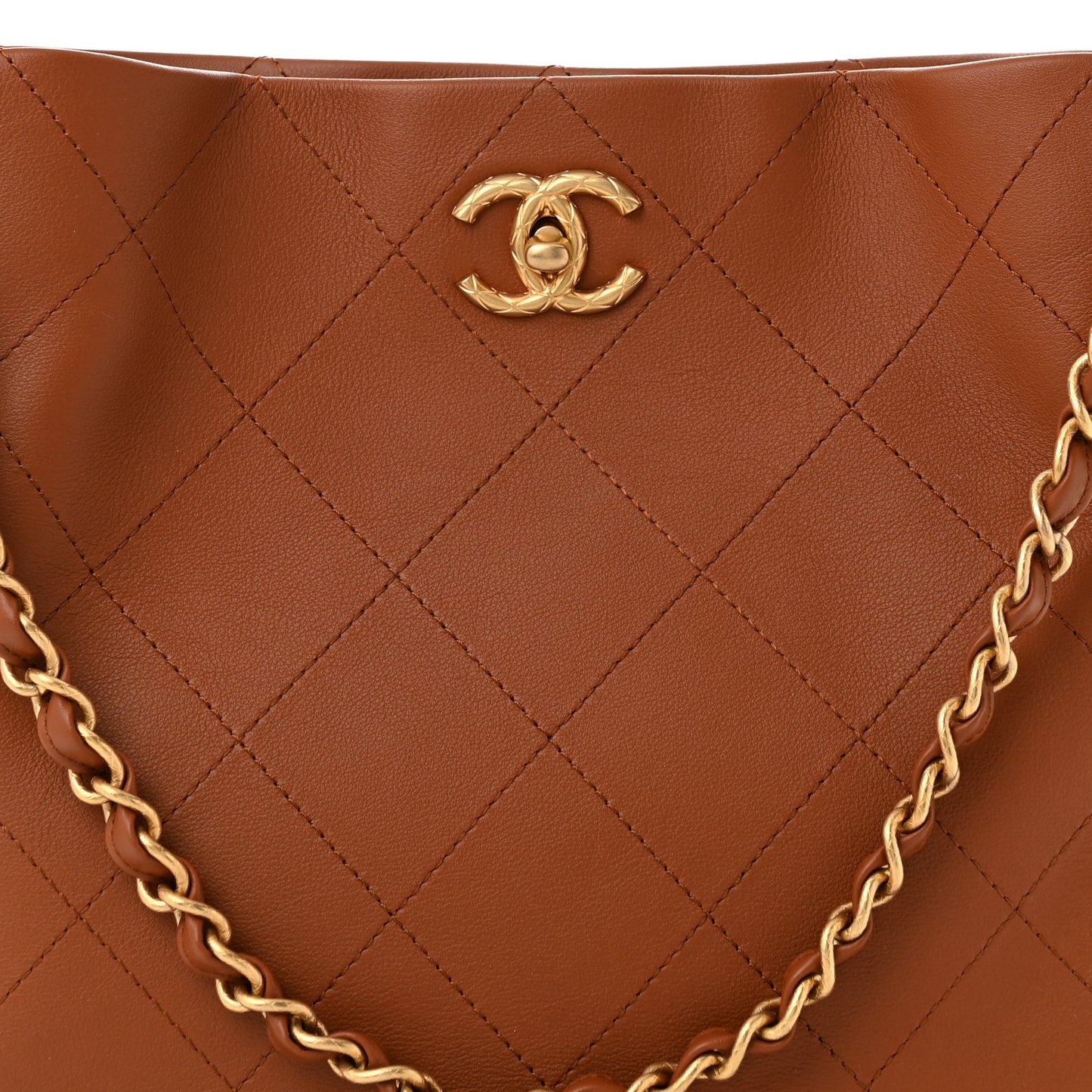 Calfskin Quilted Braided Handle Chain Hobo Brown