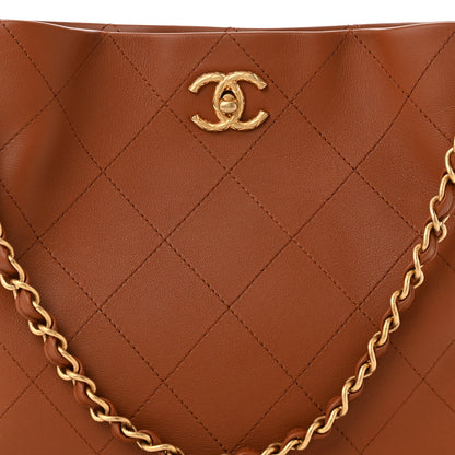 Chanel Calfskin Quilted Braided Handle Chain Hobo Brown 8 of 11
