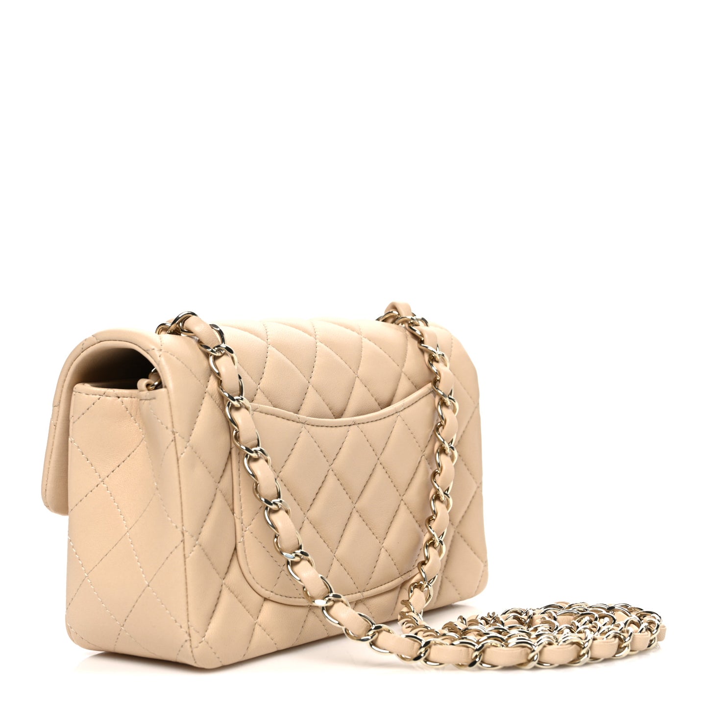Lambskin Quilted Mini Rectangular Flap Beige