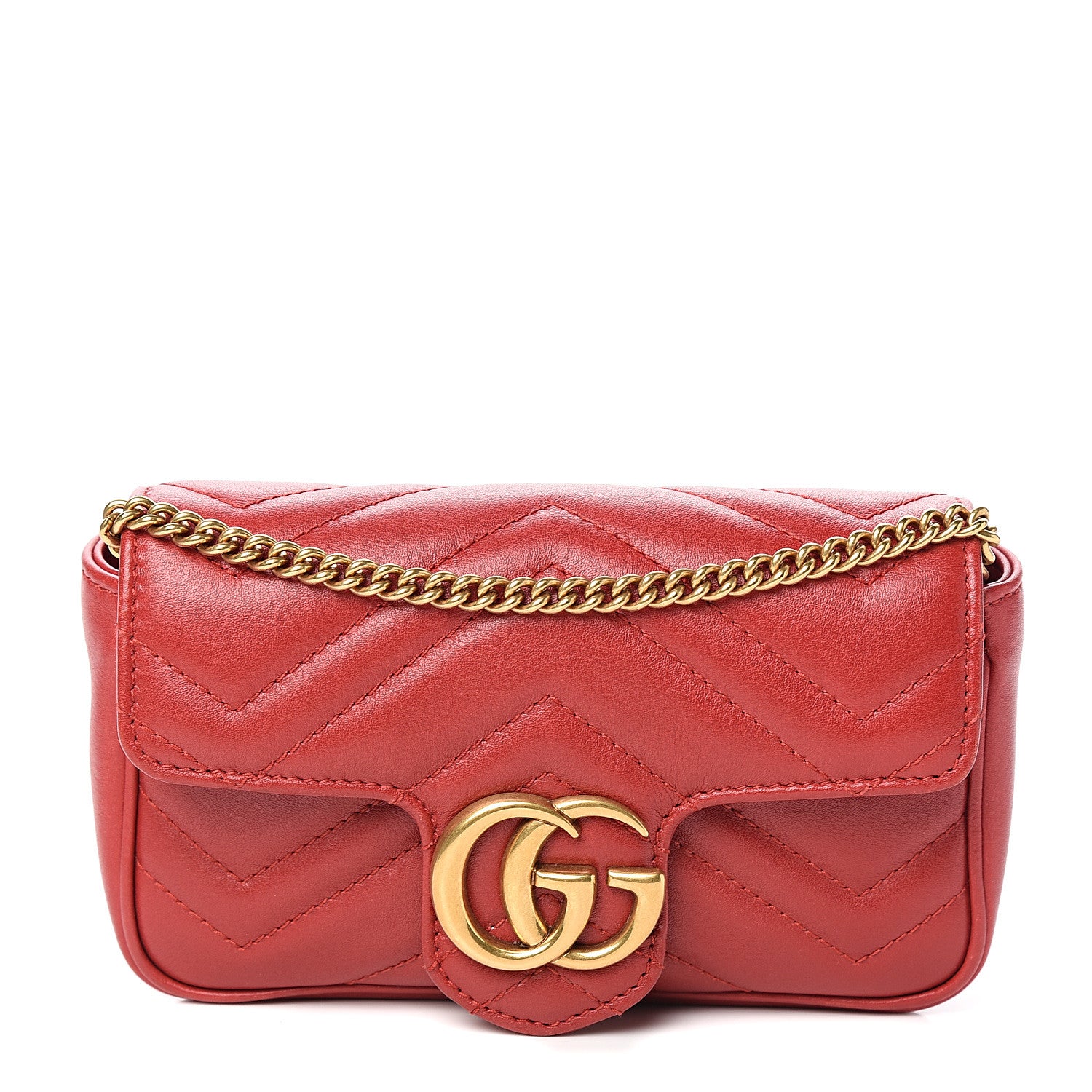 Gucci Calfskin Matelasse Super Mini GG Marmont Shoulder Bag Hibiscus Red 1 of 10