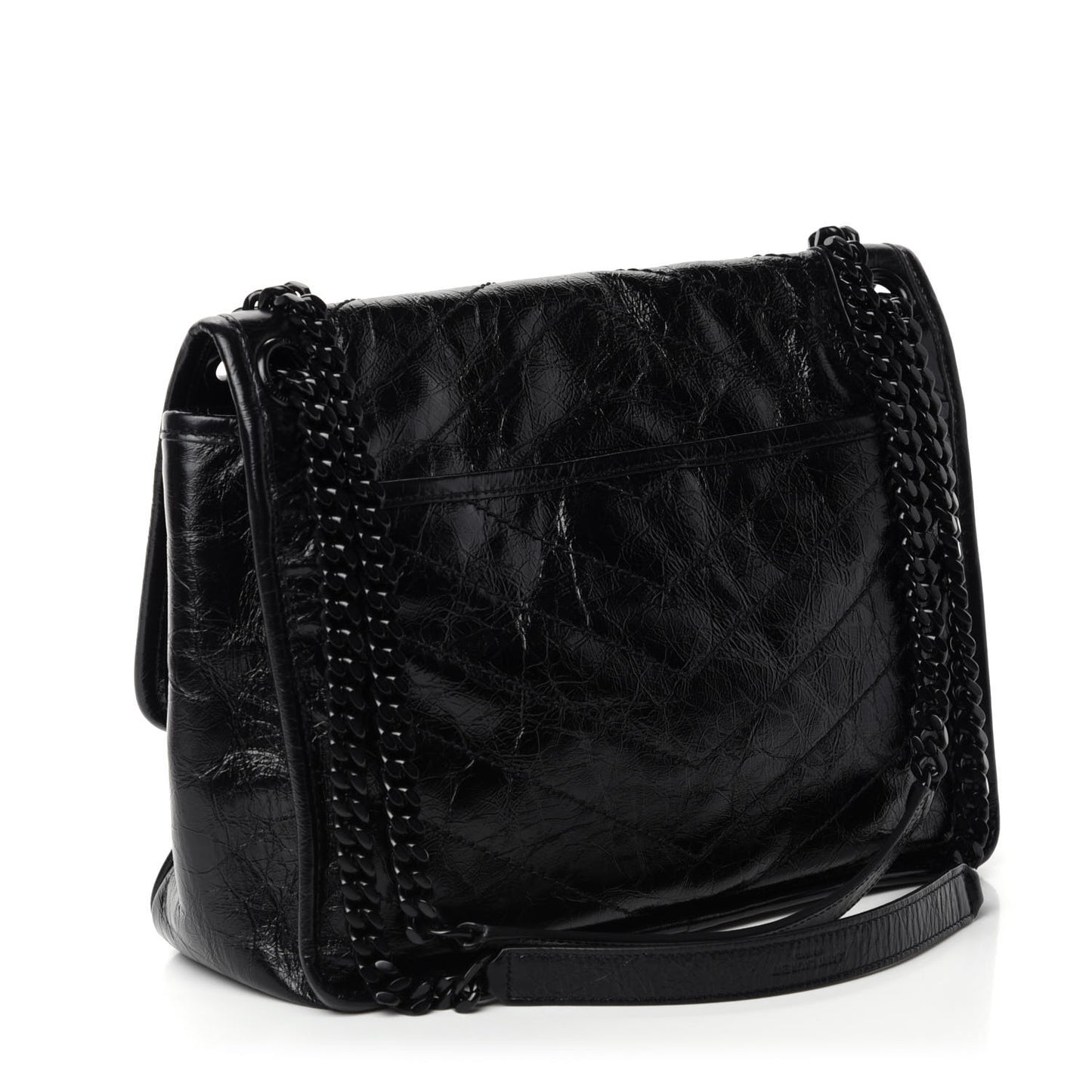 Crinkled Calfskin Matelasse Monogram Medium Niki Chain Satchel Black