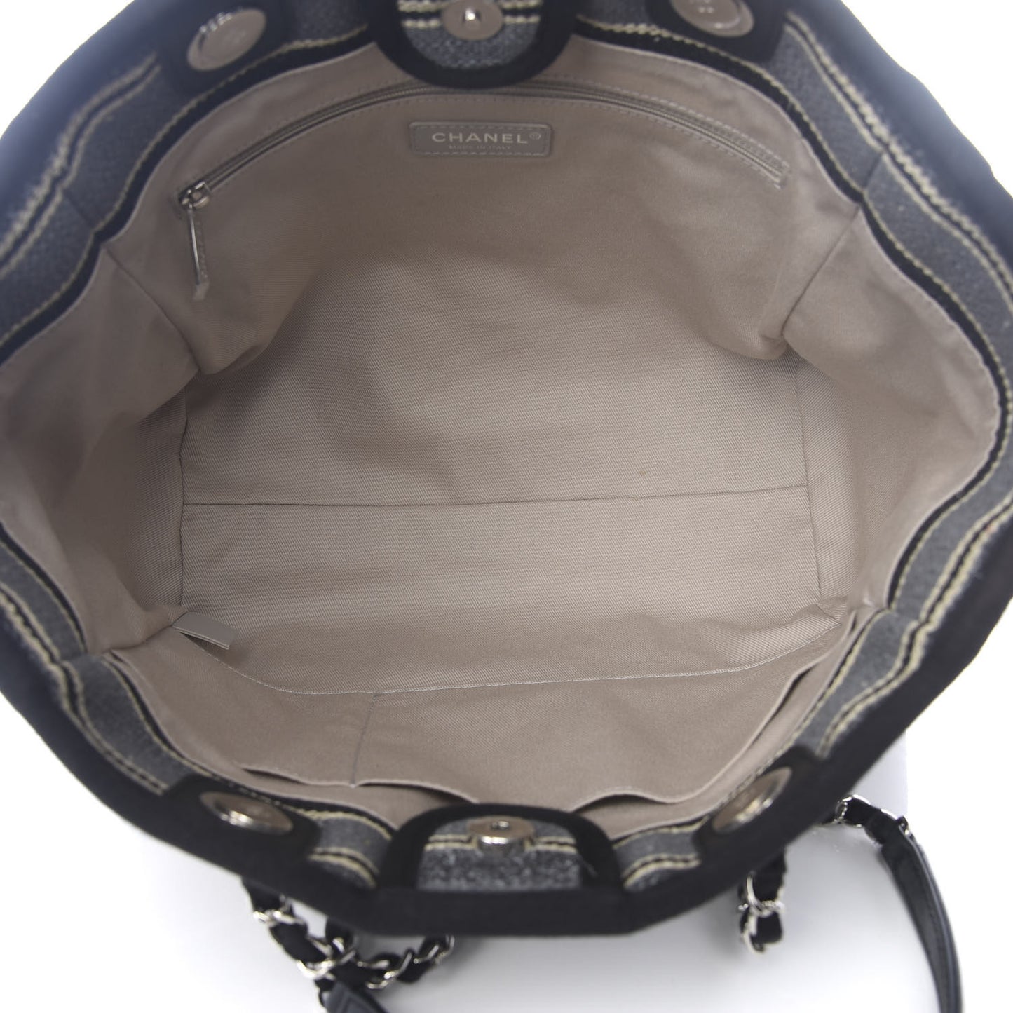 Striped Canvas Small Deauville Tote Dark Grey