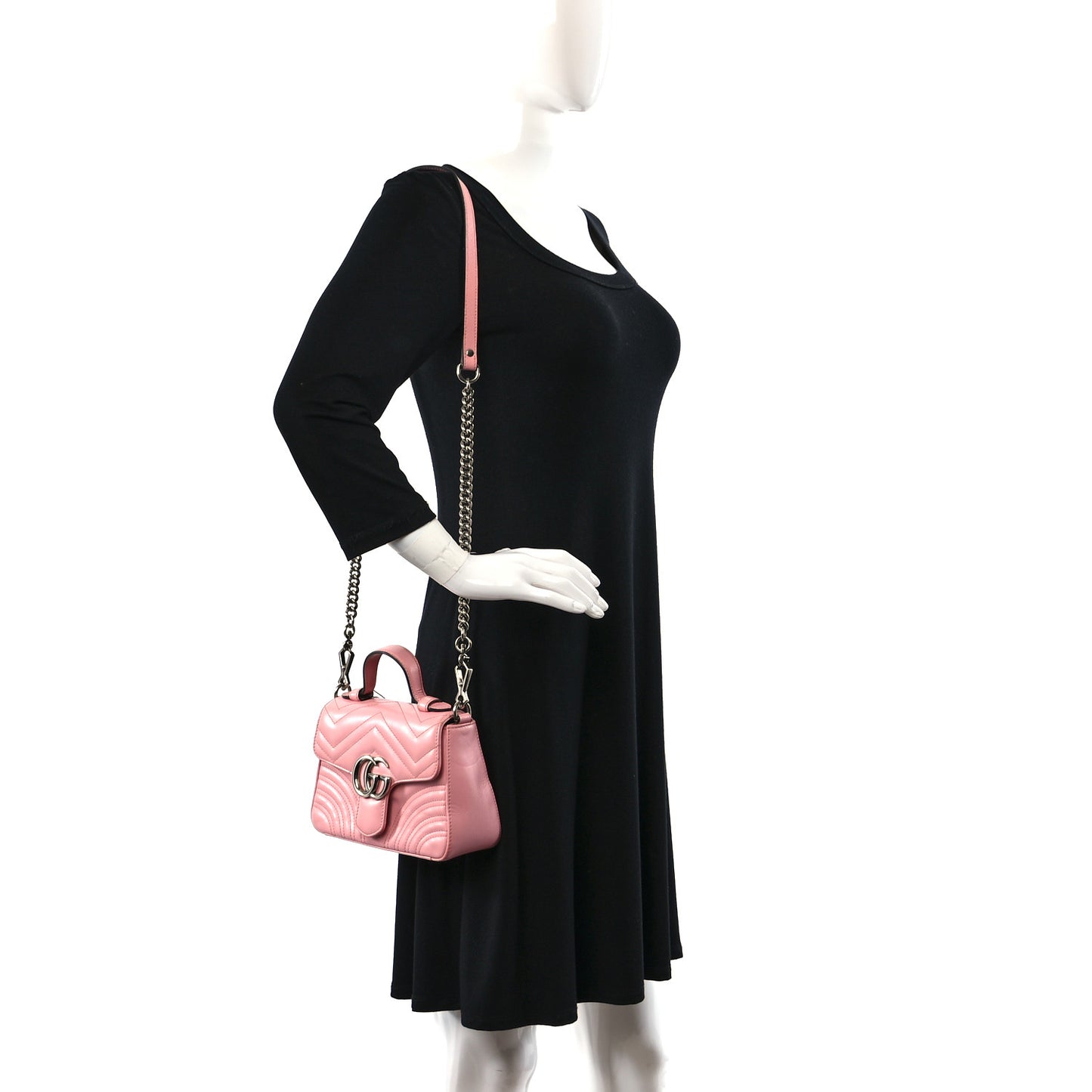 Calfskin Matelasse Mini GG Marmont Top Handle Shoulder Bag Wild Rose