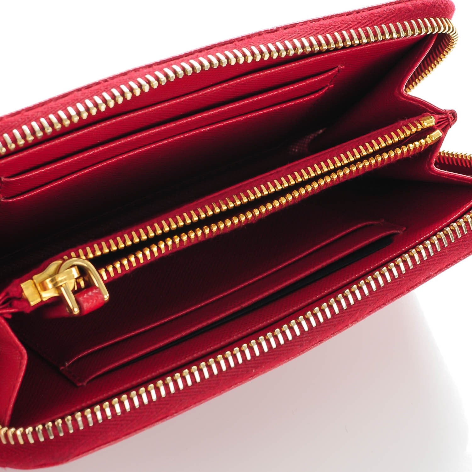 Prada Saffiano Metal Zip Around Wallet Fuoco 5 of 8