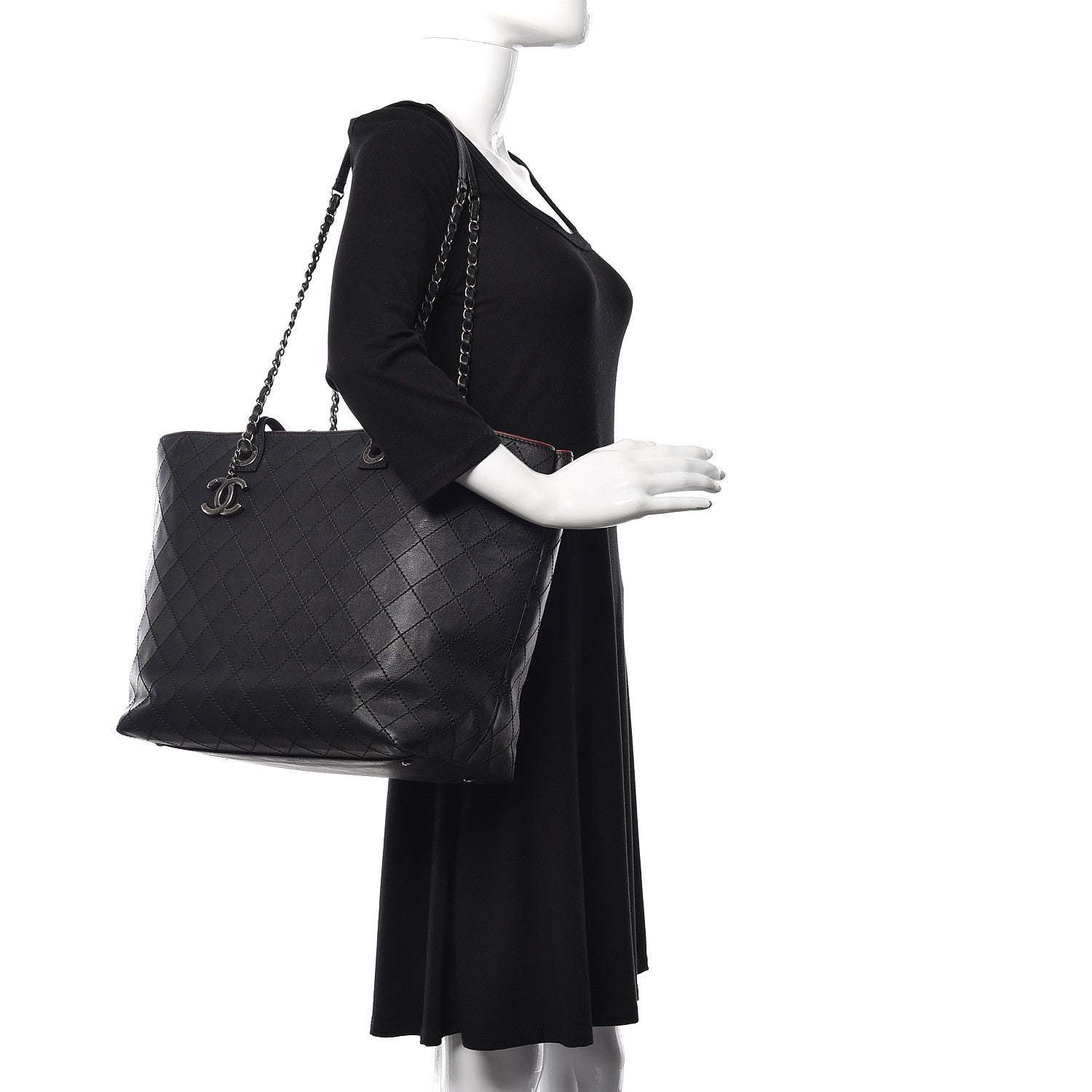 Chanel Calfskin Stitched Large Shopping Tote Black 2 of 14