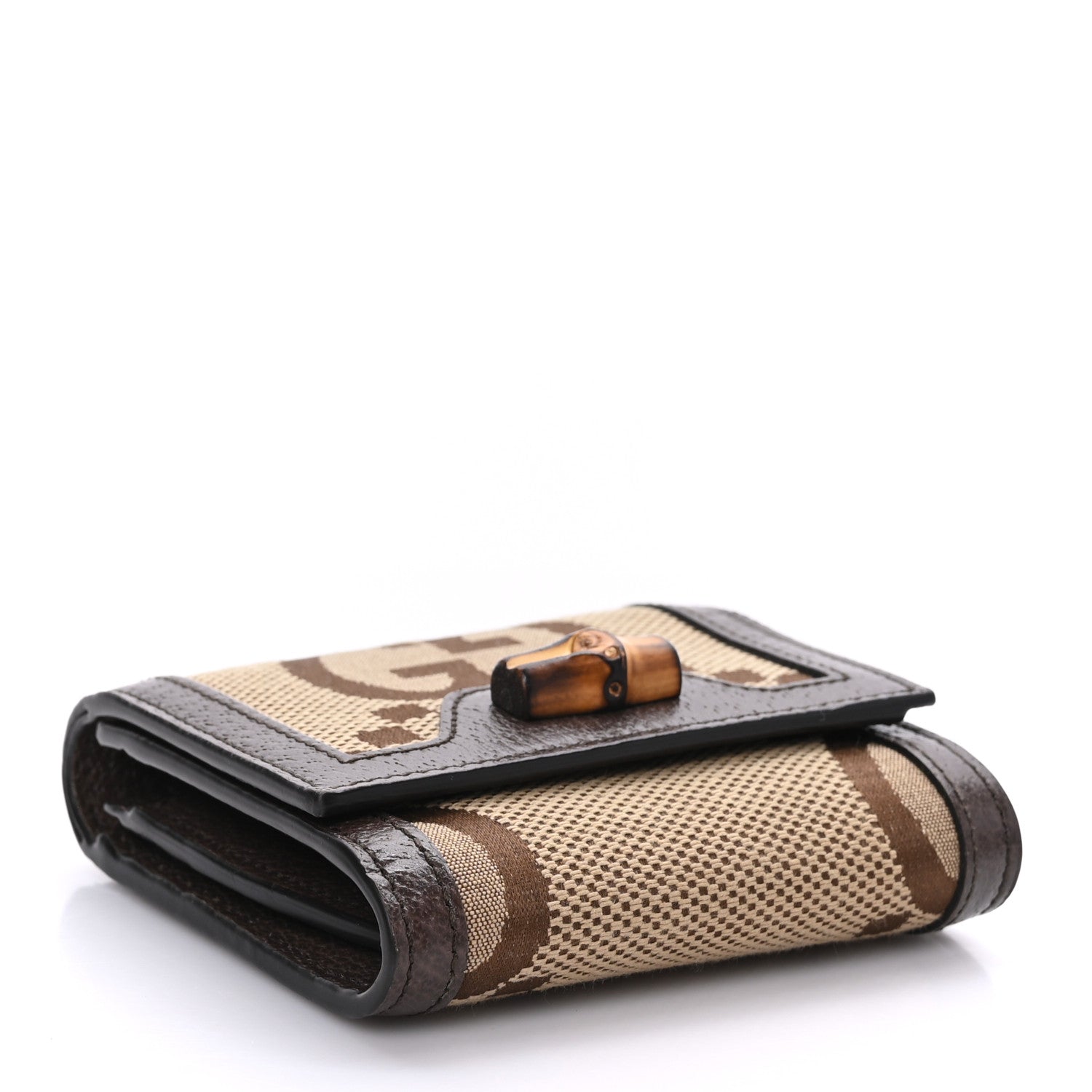 Gucci Monogram Jumbo GG Textured Dollar Calfskin Diana Compact Wallet Camel Ebony New Acero 4 of 6