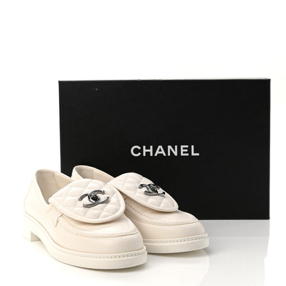 Chanel Lambskin Quilted CC Turnlock Loafers 38.5 White 11 of 11