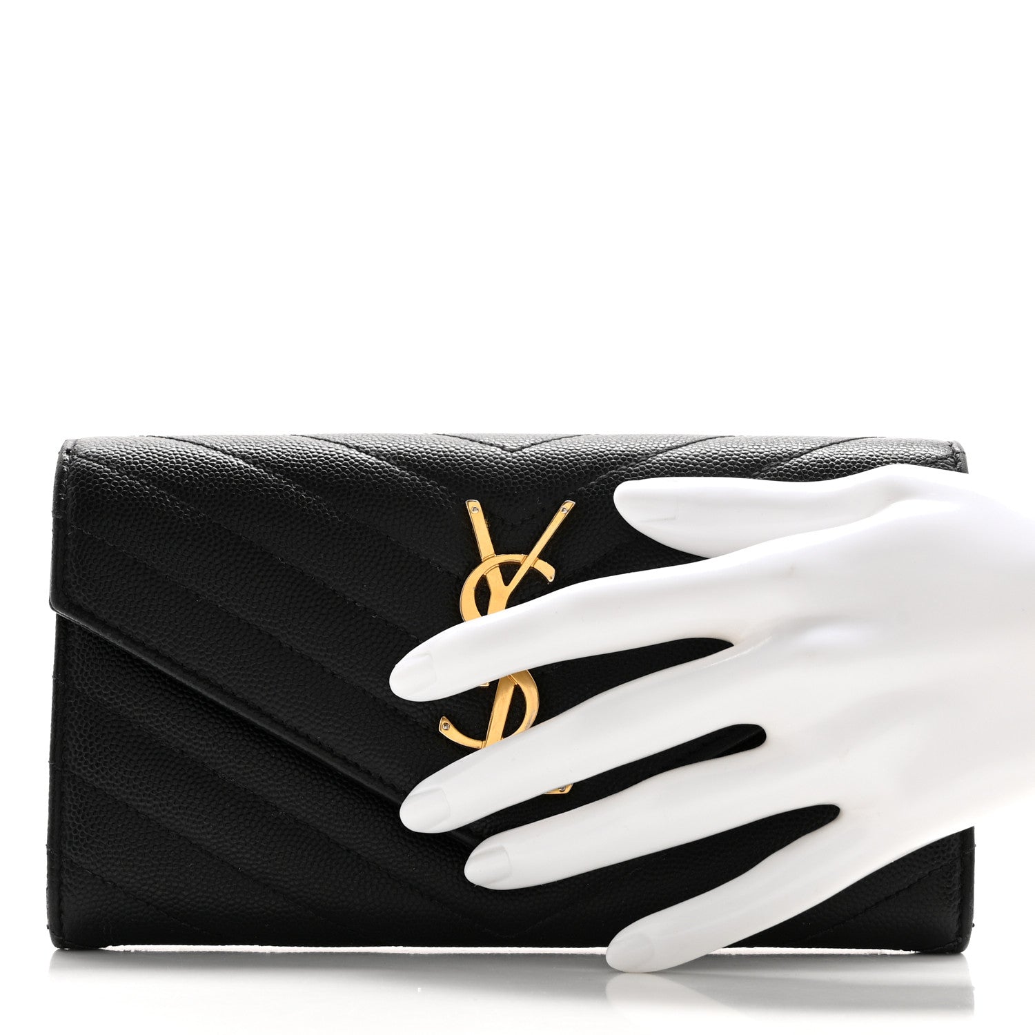 Saint Laurent Grain De Poudre Matelasse Chevron Monogram Flap Wallet Black 2 of 11