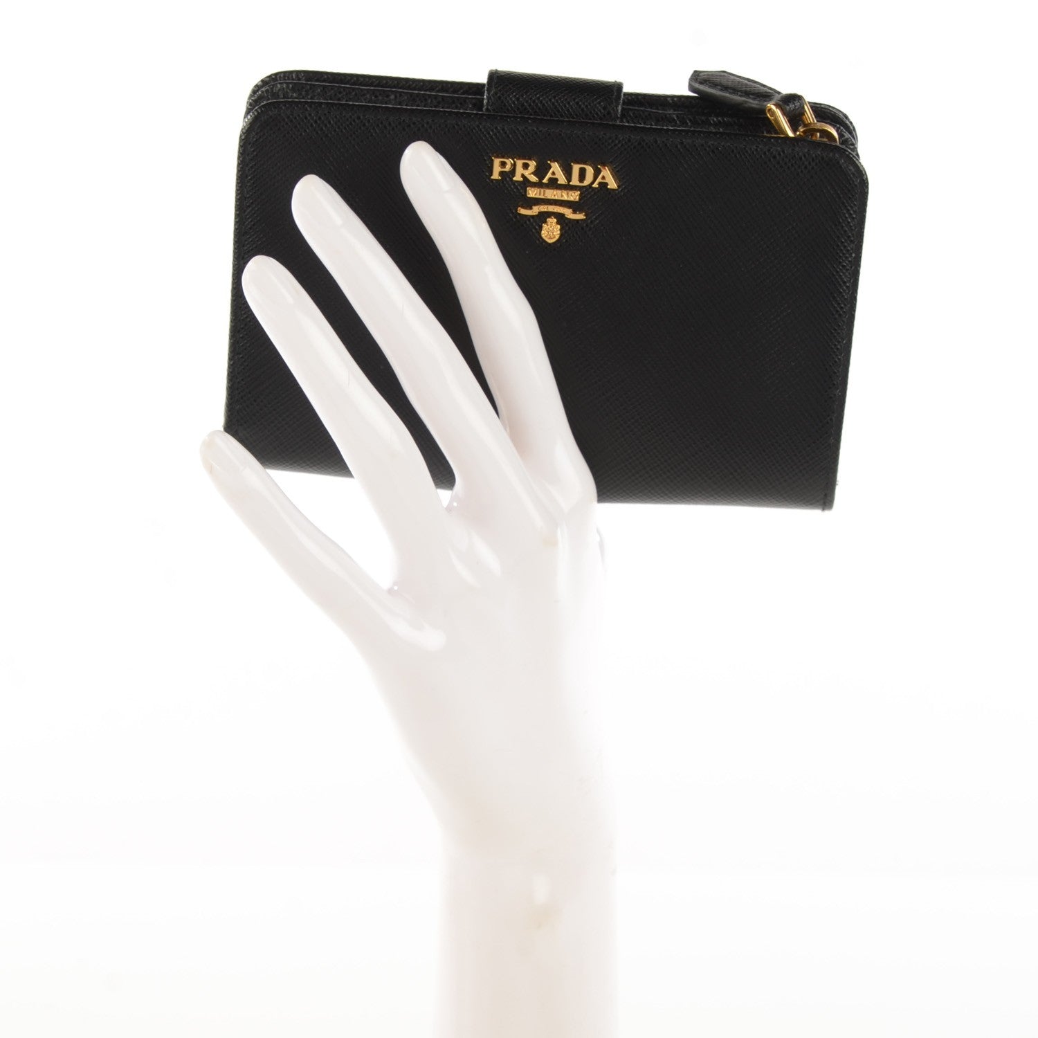 Prada Saffiano Metal Compact Wallet Black 2 of 7