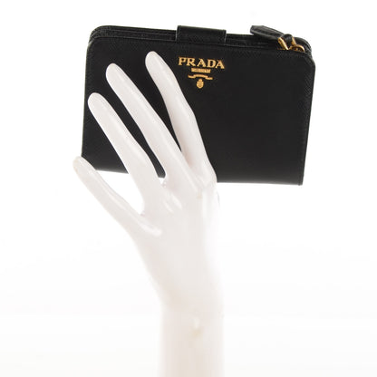 Prada Saffiano Metal Compact Wallet Black 2 of 7