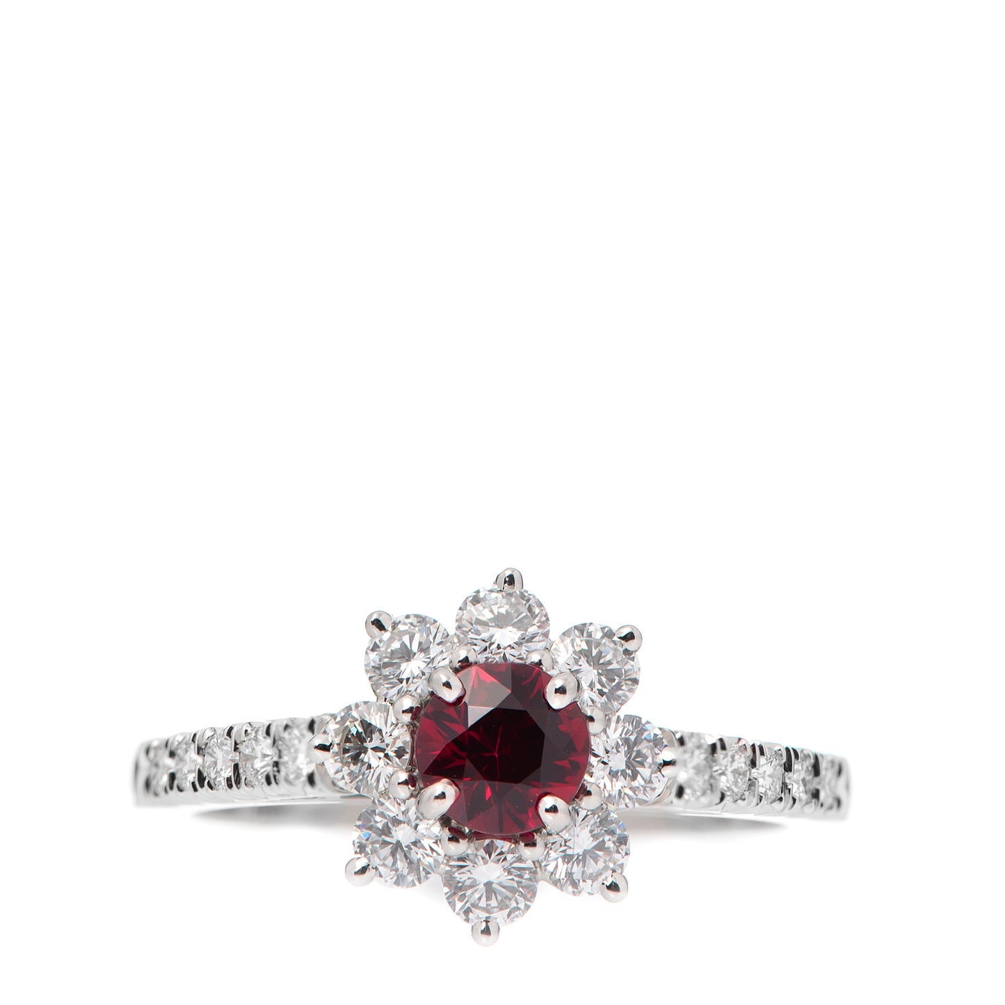 Platinum Diamond Ruby Sunflower Ring 50 5.5