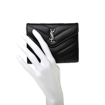 Saint Laurent Lambskin Y Quilted Monogram Compact Loulou Wallet Black 2 of 7