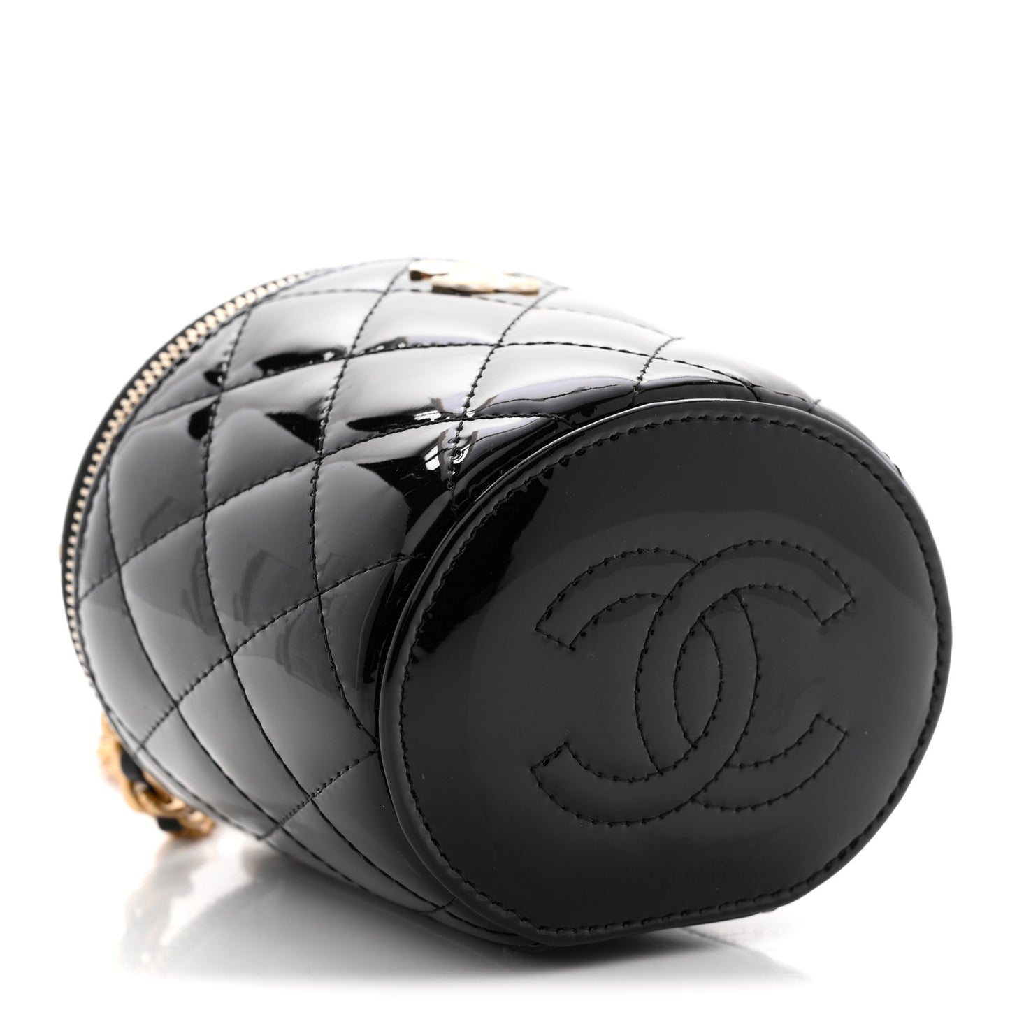 Patent Quilted Afternoon Tea Top Handle Vanity Case With Chain Black