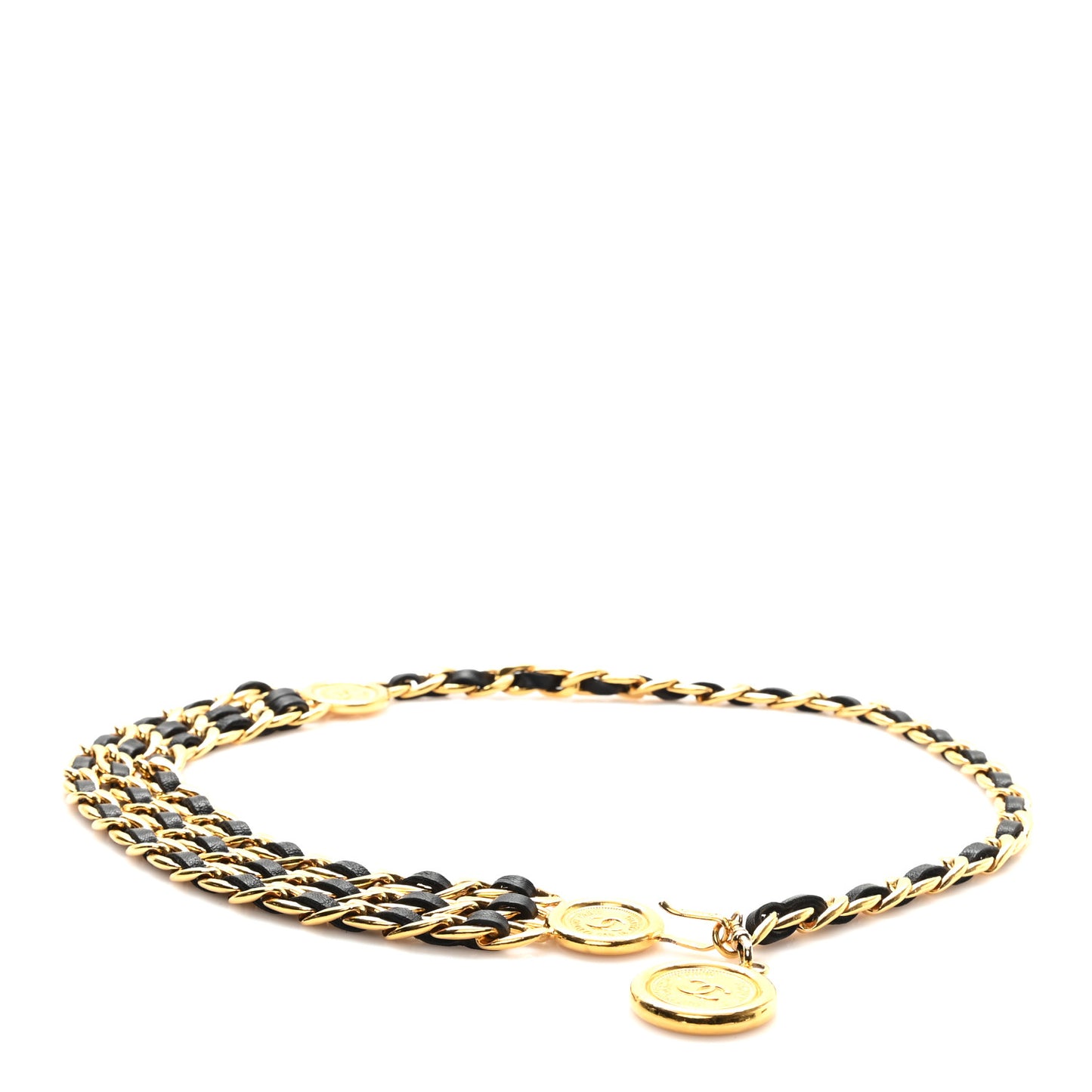 Lambskin Chain CC Medallion Belt Black Gold