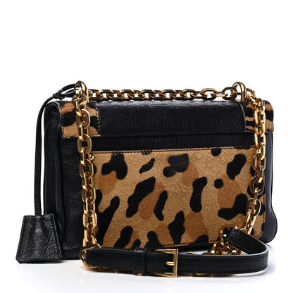 Prada Calfskin Calf Hair Leopard Print Chain Crossbody Bag Black 2 of 9