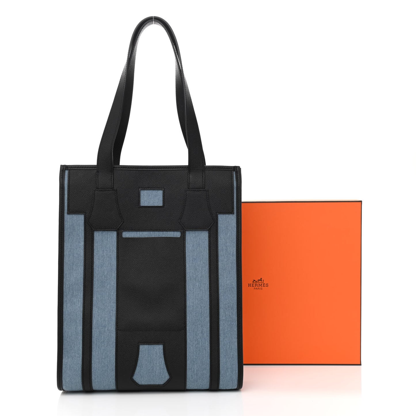 Denim Canvas Epsom Petit H Bell Tote Bag Black